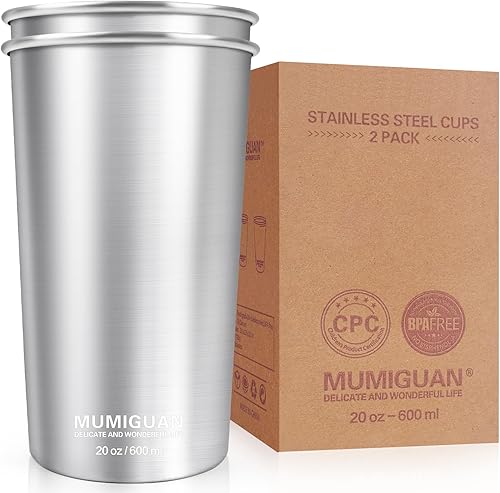 Vasos de acero inoxidable de 20 oz20.3 fl oz (paquete de 2), vaso de acero inoxidable para camping, vasos de metal apilables, sin BPA, apilables,