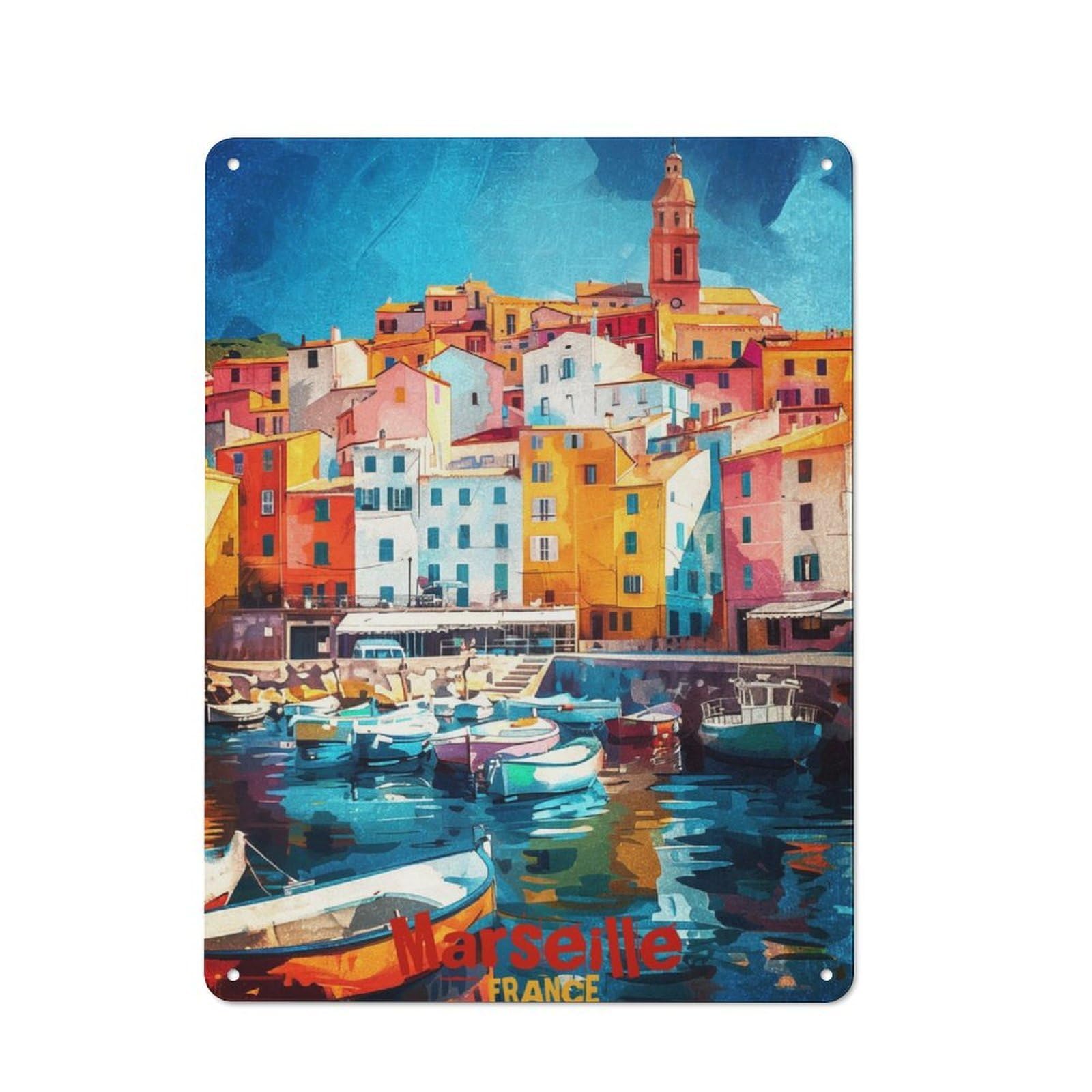 Junmoney Marseille Art Vintage Metal Plaque 40X30cm Featuring For Pub Or Café, Suited To Café Interior Fans