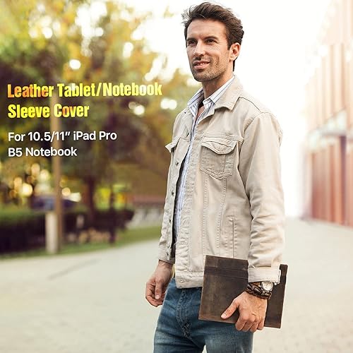 Vista 49 de Top Grain Leather Cartera grande de 12.9 pulgadas, diseño retro hecho a mano, gran capacidad, multifuncional, con cremallera, soporte para tarjetas