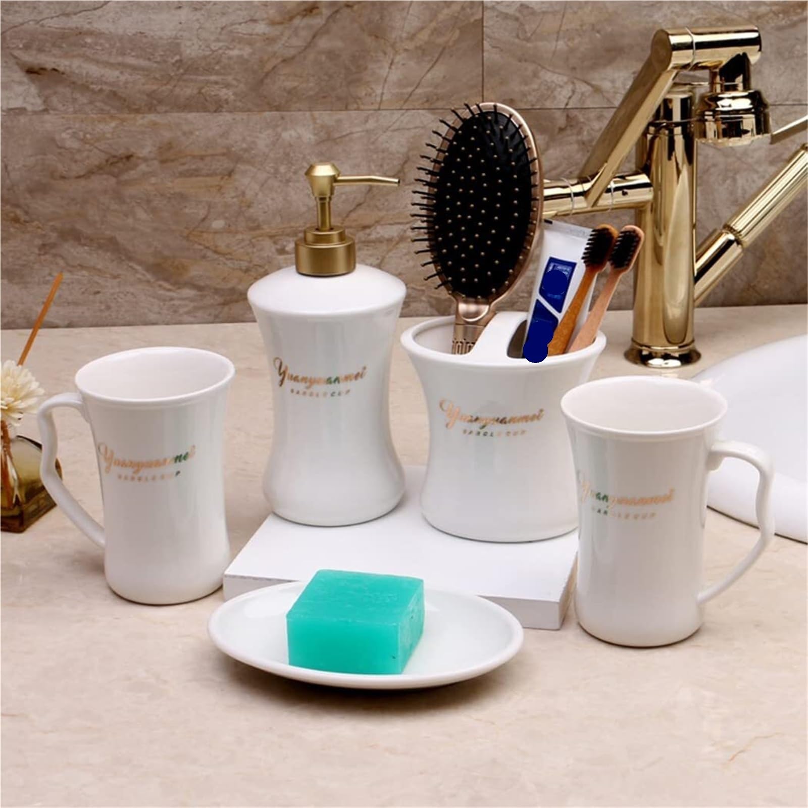 Accessori da bagno Set di accessori da bagno in ceramica, 5 pezzi, arredamento moderno for la casa Set di dispenser per sapone