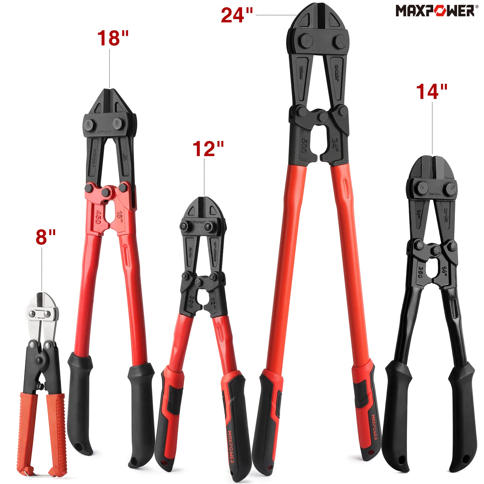 MAXPOWER Coupe-boulons 300 mm Capacité de Coupe 4 mm- Coupe Boulon pour Chaînes, Rivets et Plus Encore - 12 Pouces