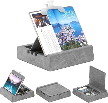 KDD Book Stand for Reading with Storage and Book Clip,Tablet Pillow Holder