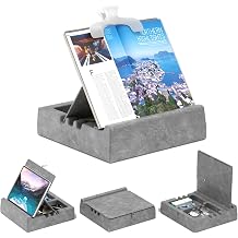 KDD Book Stand for Reading with Storage and Book Clip, Multi-Angle Adjustable Tablet Pillow Holder for Lap, Bed, Desk and Couch, Foldable iPad Holder with Organizer for Book,Tablet, E-Reader 4.7-15"