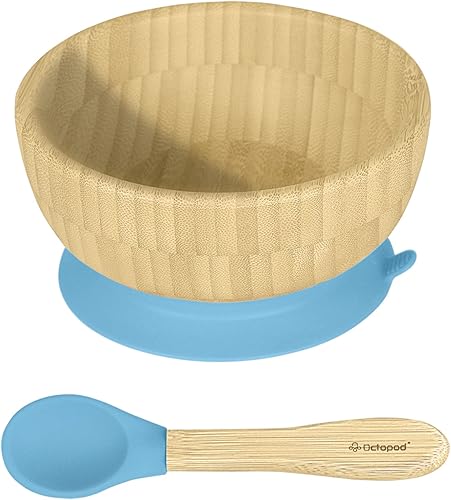 Miniatura 10 de Abiie Octopod - Juego de cuencos de bambú para bebés de 4 meses en adelante, cuenco de succión para silla alta sin desorden con cuchara para niños