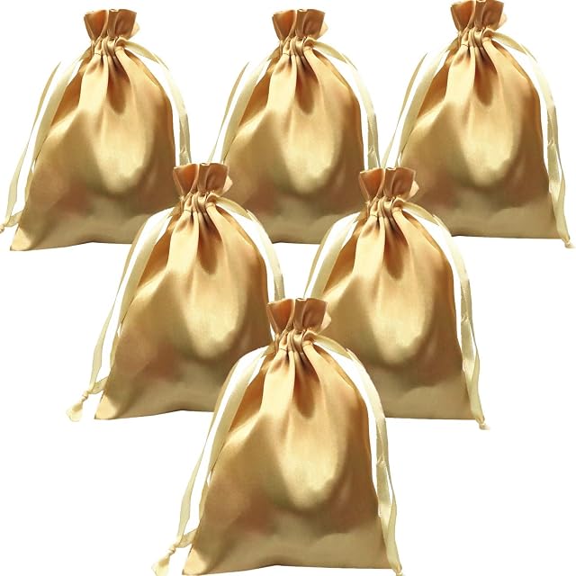 Gbateri 35 Pack 5 x 7 inches Satin Gift Bags with Drawstring, Party Favor Bags, Silk Jewelry Bags, Fabric Cloth Drawstring Pouch Bags,Christmas Bags (Gold)