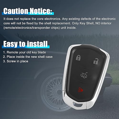 Miniatura 6 de X AUTOHAUX Funda de repuesto para llavero de automóvil HYQ2AB para Cadillac XTS 2015-2018 para Cadillac ATS 2015-2018 para Cadillac CTS 2014-2018