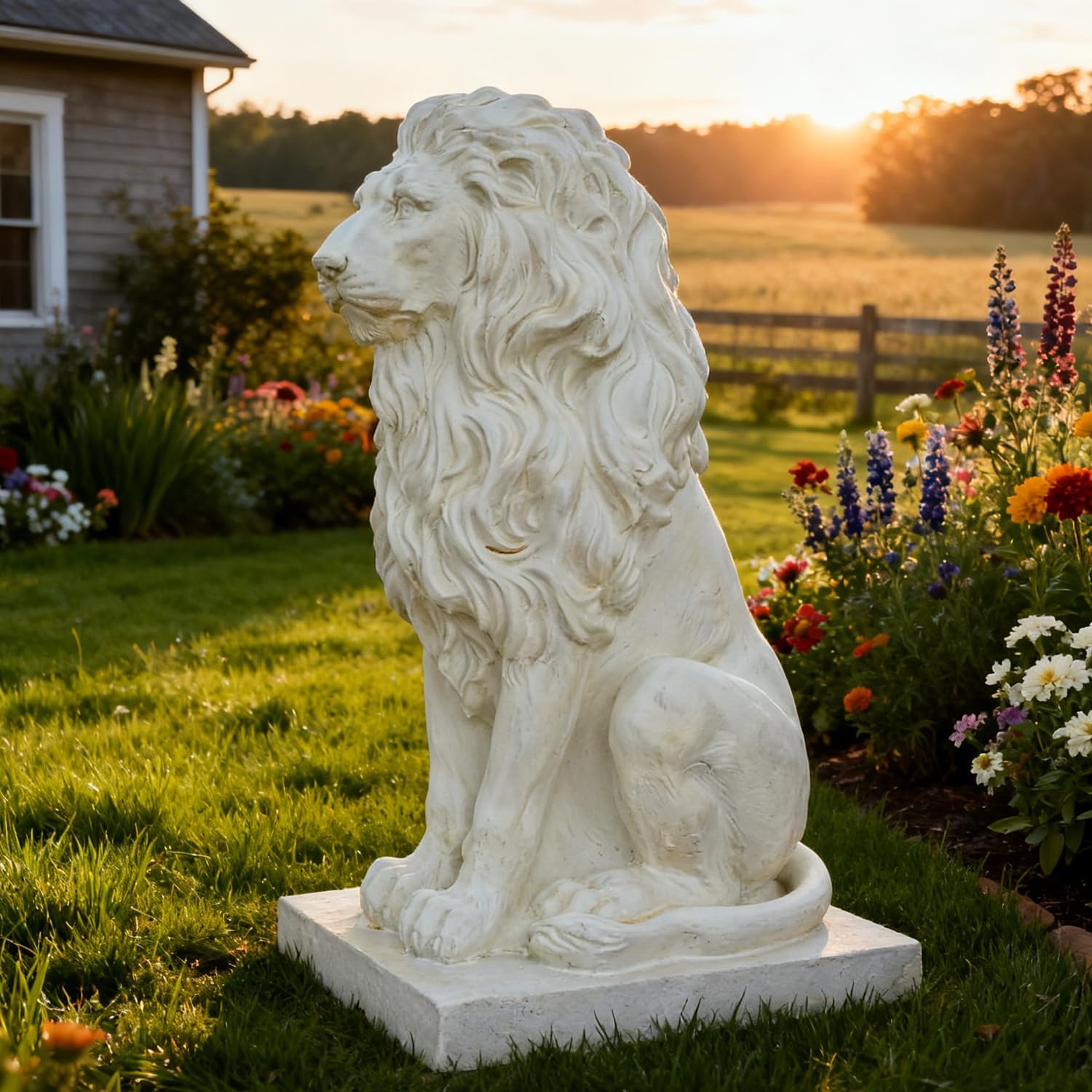 Large Lion Statue Outdoor Guardian Decor Royal Art Sculpture for Front Porch Yard Garden Lawn Driveway Patio Entryway Animal Figure Home Accent Ornament