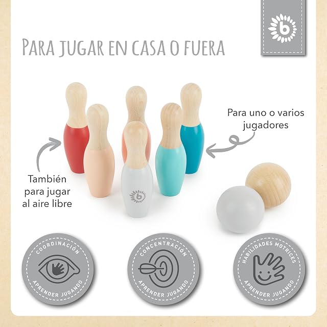 Foto 3 de 7 de Bieco Mini juego de bolos para niños de madera, 8 piezas, juego de bolos