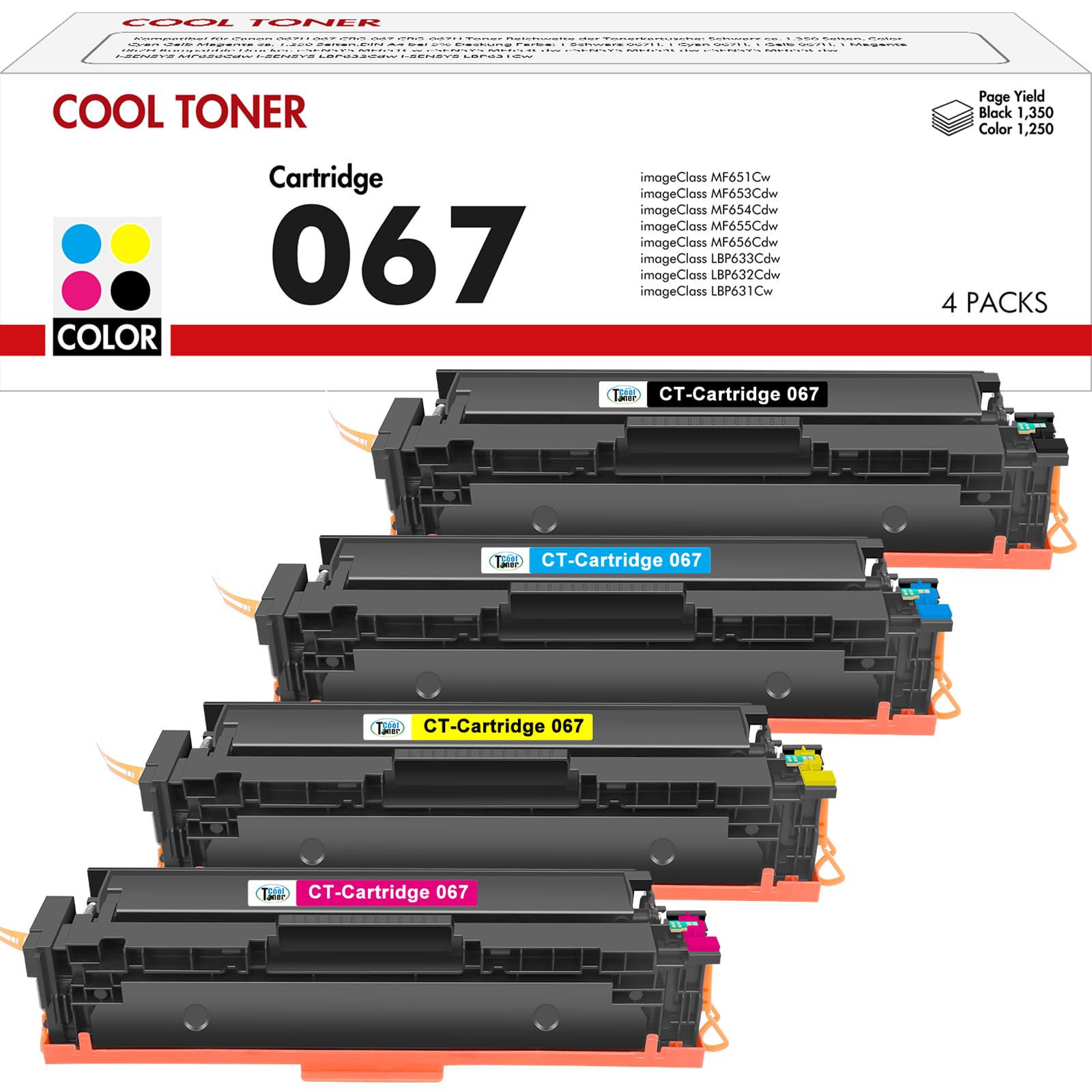 067 067H Toner Cartridge Set: Kompatibel für Canon 067 067H i-SENSYS MF655Cdw MF657Cdw MF651Cw LBP631Cw LBP632Cdw LBP633Cdw MF656Cdw MF653Cdw MF654Cdw 4er-Pack (Schwarz Cyan Gelb Magenta)