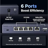 Vista 3 de UGREEN Interruptor de 2.5 Gb, conmutador Ethernet de 6 puertos, 5 x 2.5 Gb + 1 SFP de 10 Gb, agregación estándar/enlace a 5 Gbps/VLAN 3 modos
