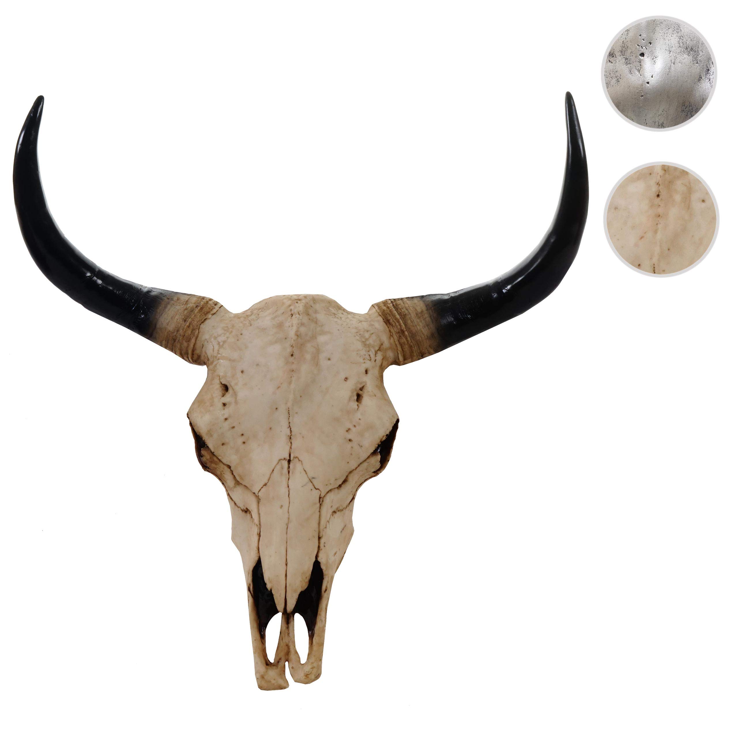 Mendler Deko Schädel 45cm Polyresin Stier Bulle Longhorn Kopf Trophäe In-/Outdoor naturfarben