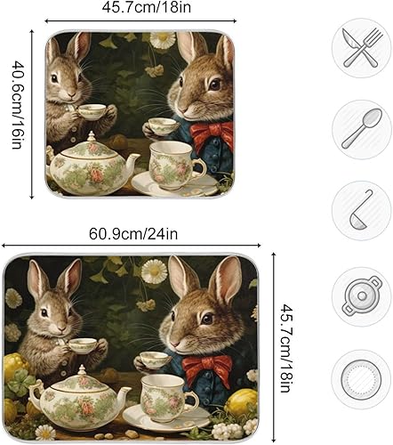 Miniatura 3 de Tapete de secado de platos de conejo de Pascua, tapete escurridor de platos de microfibra absorbente para encimera de cocina, 16 x 18 pulgadas