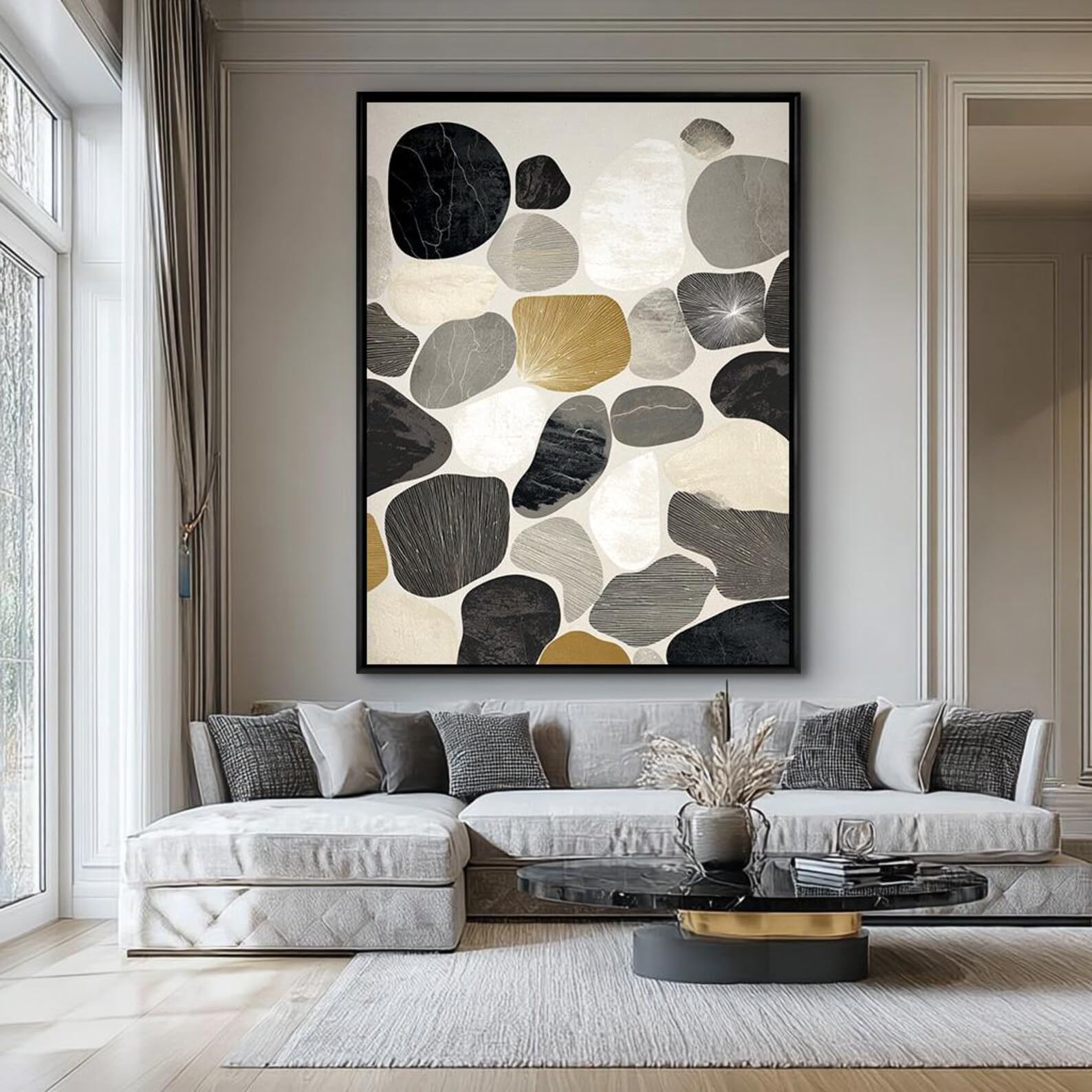 Modern Hallway Decor, Japandi Canvas Wall Art, Portrait Wabi Sabi Abstract Painting, Large Home Decor，Posters and Prints(60x90cm/Frameless)