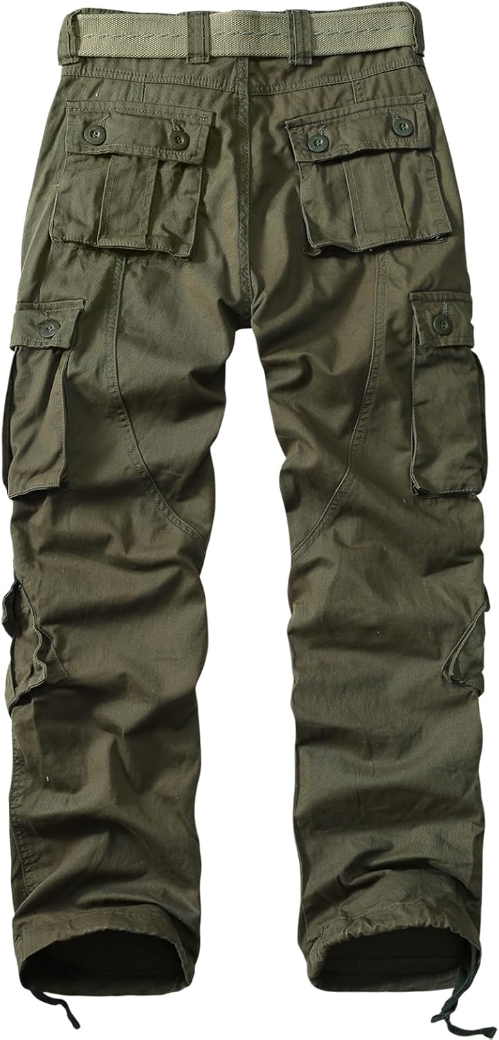 Sobrisah Mid Low Rise Cargo Pants for Men Youth Comfy Cotton Casual Streetwear Military Combat Work Trousers(No Belt)