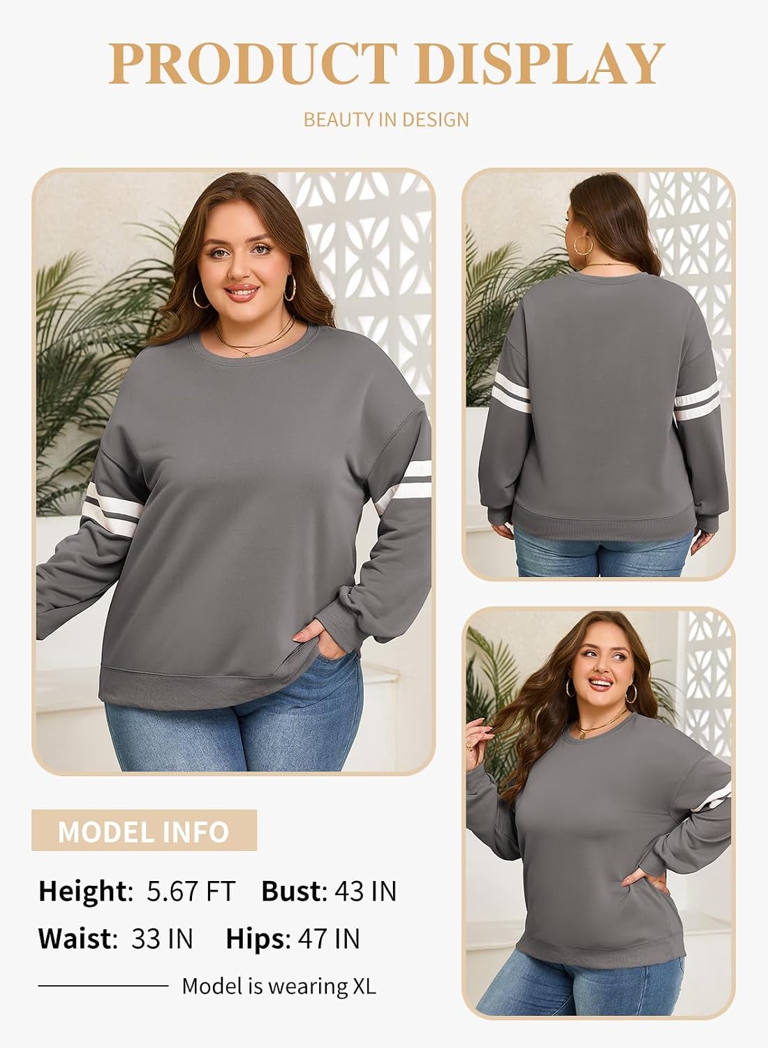 Eytino Women Plus Size Sweatshirts Crewneck Long Sleeve Oversized Pullover Tops Striped Fall Fashion 2026 Clothes(1X-5X)