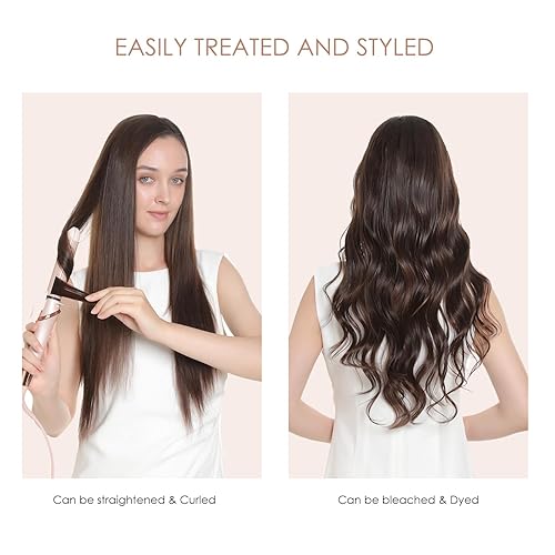 Miniatura 7 de Extensiones de cabello humano real con broches, 20 pulgadas, 4.63 oz, 7 unidades, extensiones de cabello humano color marrón chocolate, extensiones