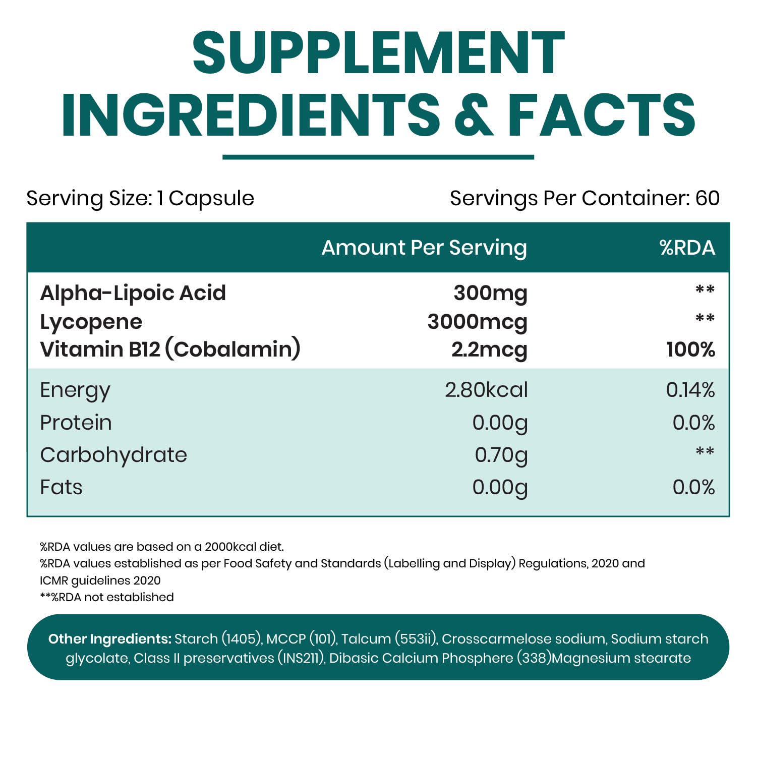 Vlado's Himalayan Organics Alpha Lipoic Acid 300mg - ALA Capsules with Vitamin B12 & Lycopene | ALA Supplement | Supports Healthy Skin & Immunity - 60 Veg ALA Capsules