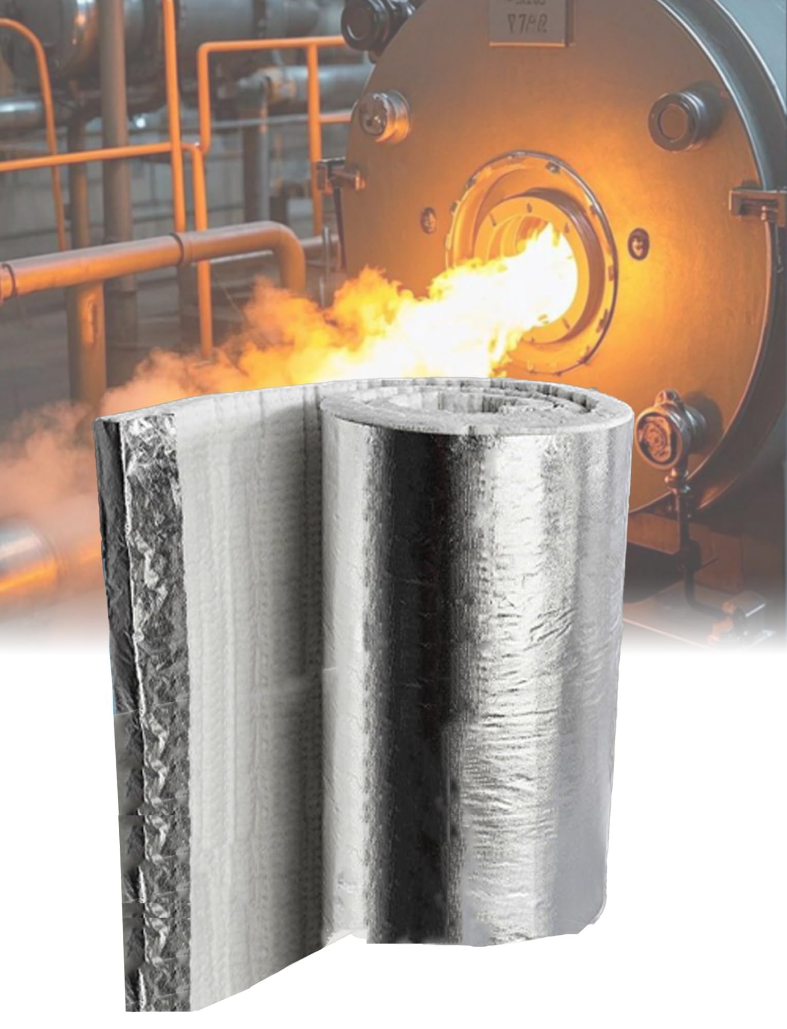 Manta de fibra cerámica de alta temperatura 2600 °F, rollo aislante resistente al calor for hornos, estufas y forjas, con revestimiento de aluminio en una cara.(5/61x360cm)