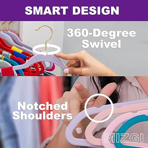 Miniatura 2 de MIZGI Paquete de 40 perchas de terciopelo de alta calidad, resistentes y antideslizantes, perchas de terciopelo para trajes, color marfil con