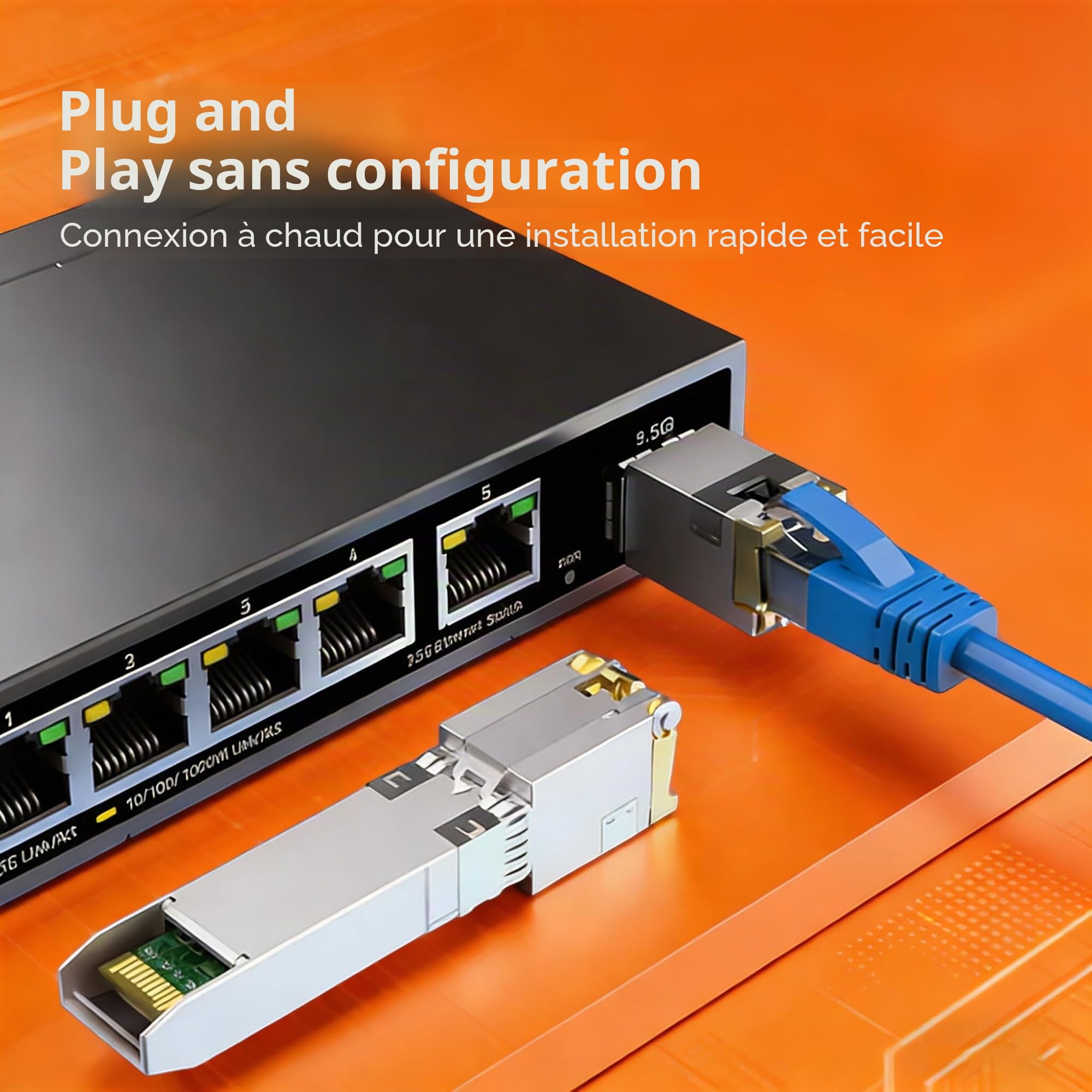 1 pièce 10G SFP+ RJ45 module cuivre, 10GBase-T SFP+ à RJ45 Transceiver, CAT6A/CAT7, 30m, échangeable à chaud, Compatible avec Cisco SFP-10G-T-S/Ubiquiti UF-RJ45-10G/MikroTik S+RJ10/D-Link (1