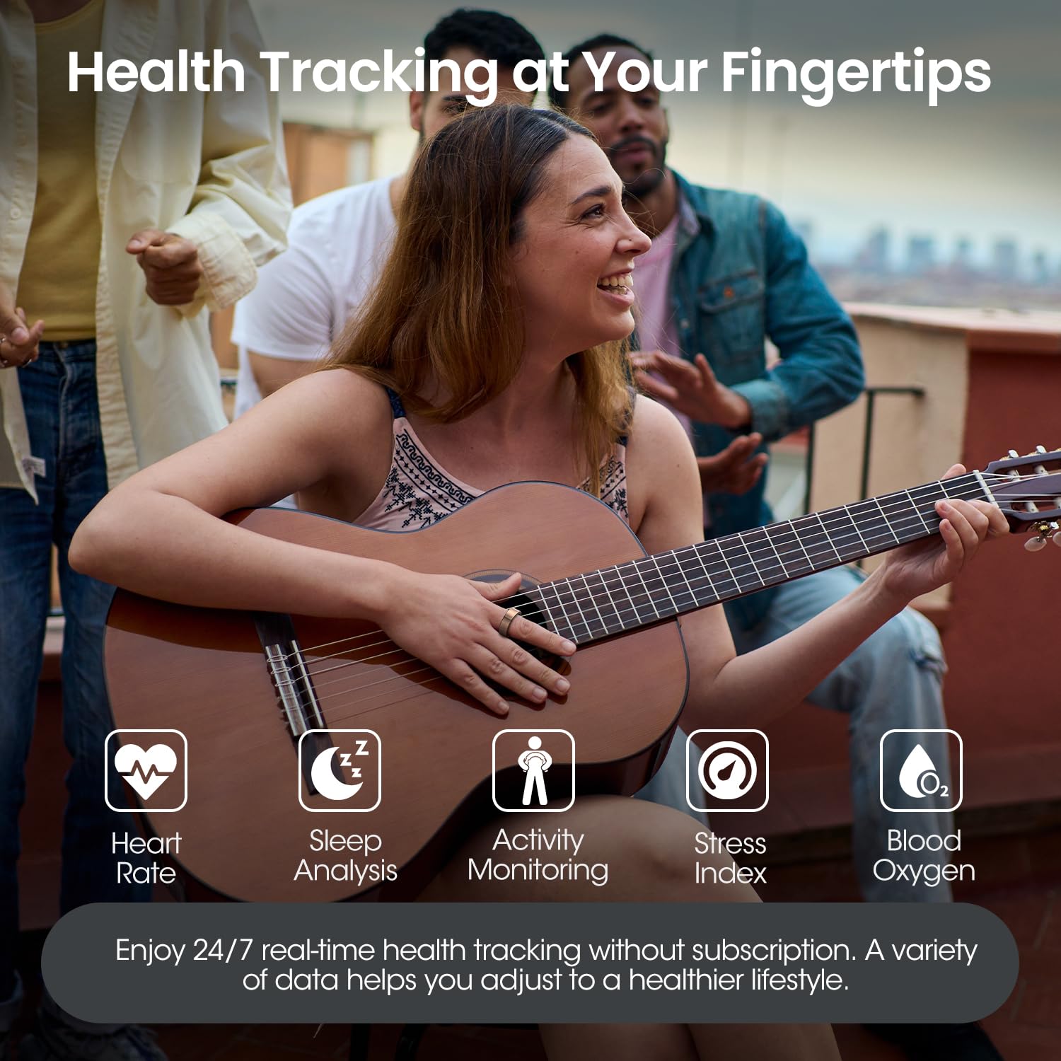 DEKELIFE 2024 Smart Ring Uomo Donna, Anello Smart Fitness Tracker con Frequenza Cardiaca, SpO2, Monitoraggio del Sonno, 100+ Modalità Sport Impermeabil IP68 per Android e iOS, Misura 9, Oro