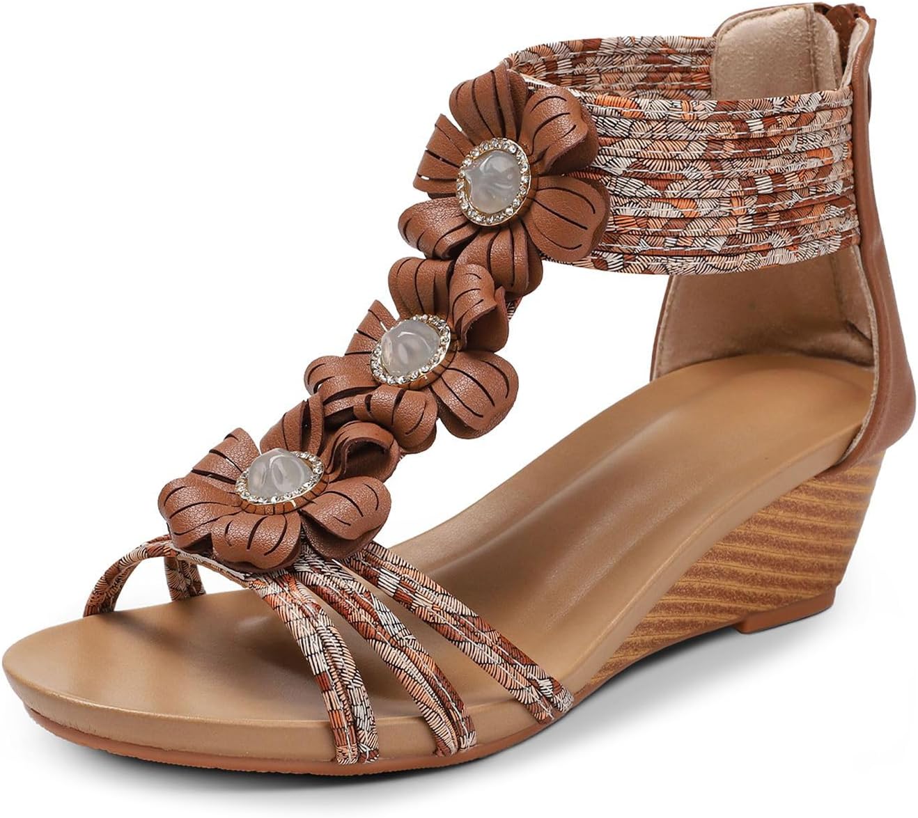 WOJWSKI Wedge Sandals for Women Bohemia Flower Open Toe Gladiator Platform Roman High Heel Casual Summer Dressy Beach Womens Sandals