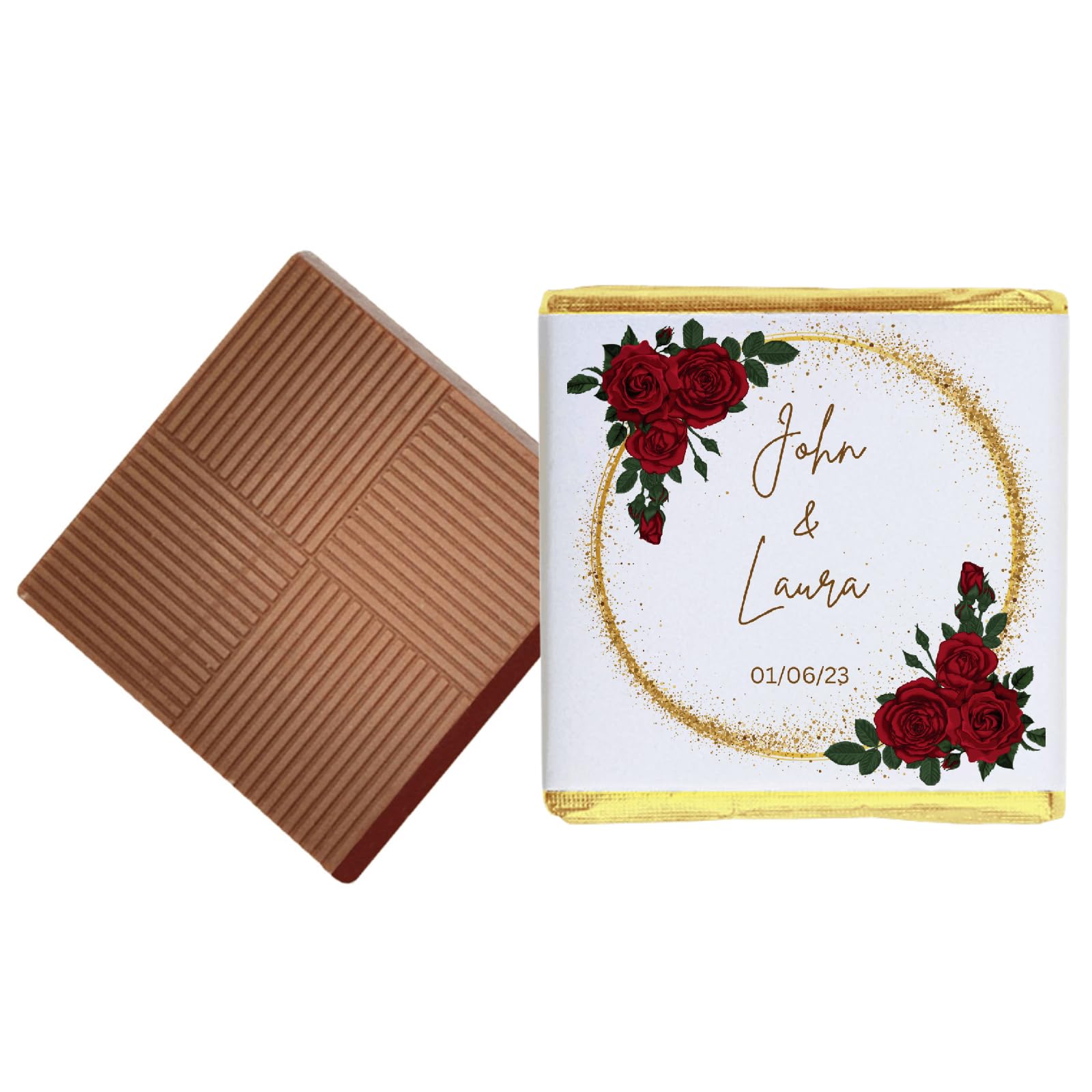 50 Red Roses Personalised Chocolate Wedding Favours (Plain Mint)