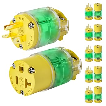 6 Set Lighted Cord End Replacement 20A 125V NEMA 5-20P*NEMA 5-20R, 2Pole 3Wire, Straight Blade, Male and Female Extension Cord Ends, Electrical Plug Replacement, UL Listed,Yellow
