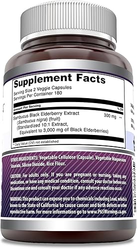 Miniatura 8 de Amazing Formulas Sambucus Black Elderberry  3000 mg por porción  Suplemento de 180 cápsulas vegetales  Sin OMG  Sin gluten  Fabricado en Estados