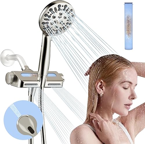 Cabezal de ducha filtrado con combo de mano, cabezal de ducha con filtro de agua dura con 9 modos de ducha, cabezales de ducha dobles de alta Níquel