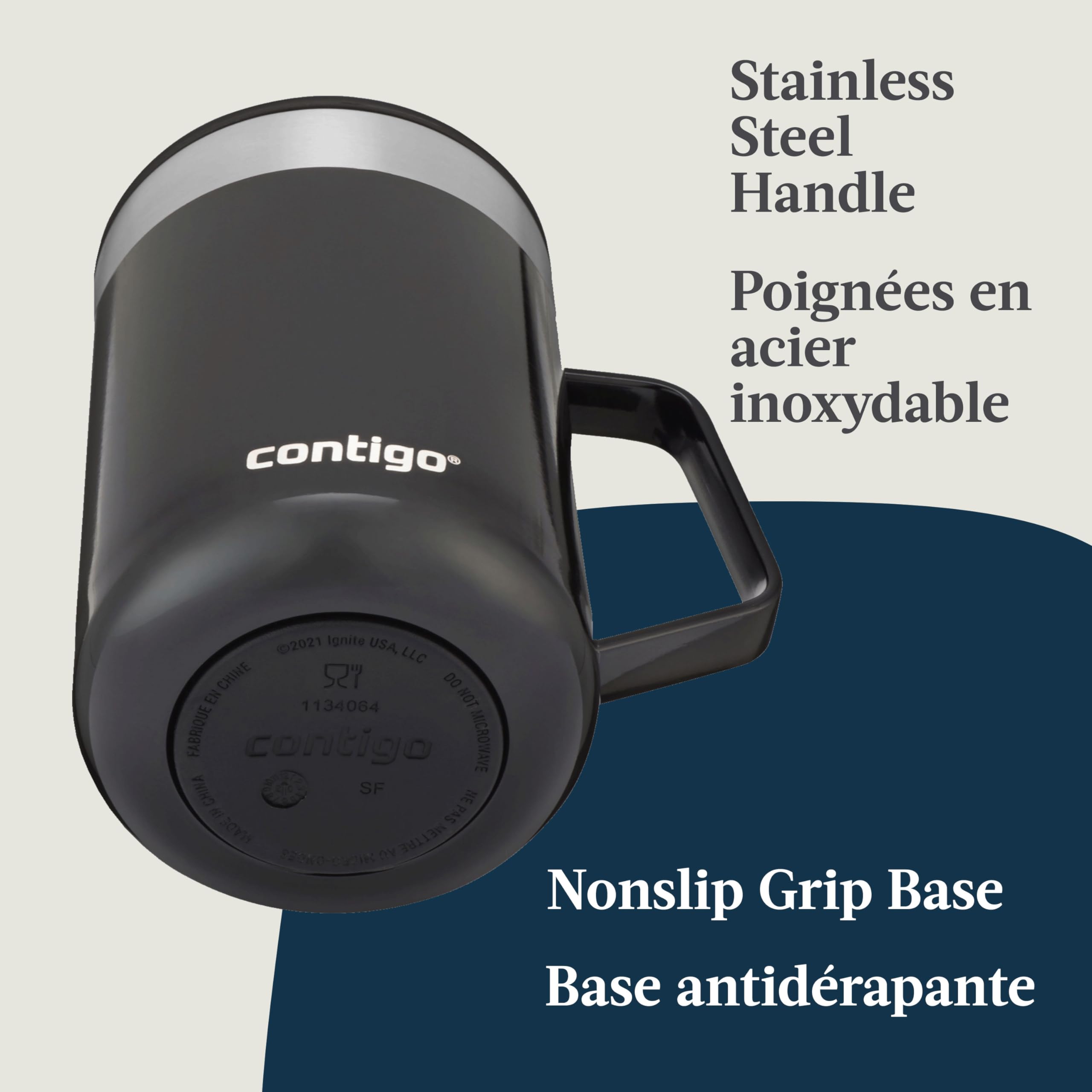 Amazon.com: Contigo Streeterville Stainless Steel Mug with Handle and  Splash-Proof Lid, Vacuum-Insulated Metal Cup for Coffee and Tea with Handle  and Grip Base to Prevent Slipping, Licorice, 14 oz (414 mL) :