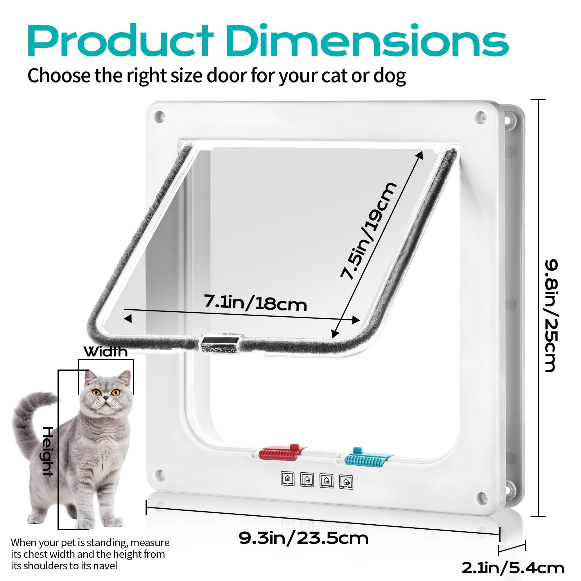 Chatiere pour Chat, Verrouillage à 4 Voies Chatière 25cm x 23.5cm, Chatiere pour Chat Isolante,Facile à Installer et à Utiliser, Porte pour Animaux de Compagnie pour Chats et Petits Chiens