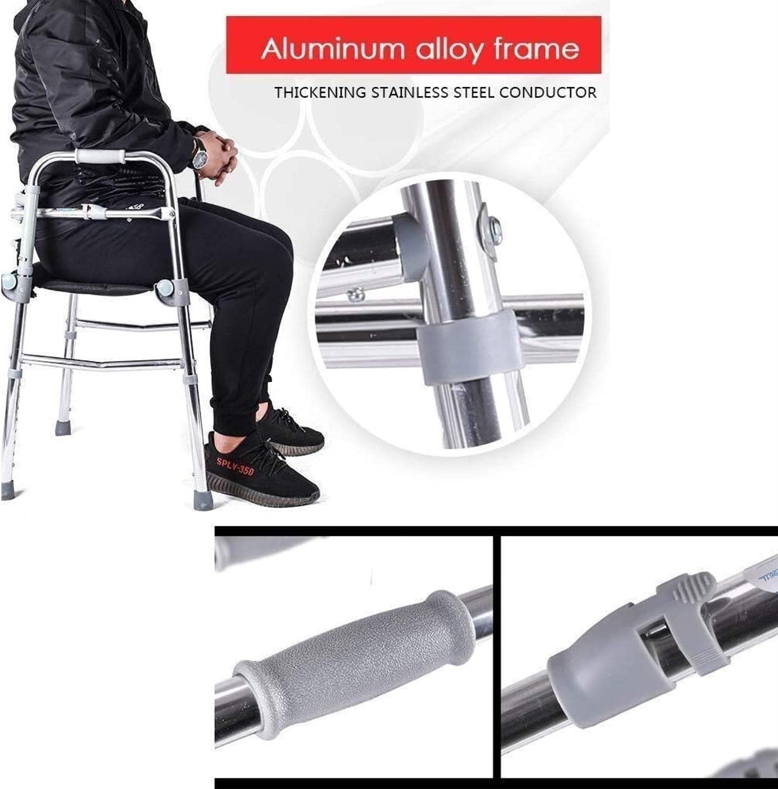 Andador con Andador para Caminar, Ancianos: Subir y Bajar escaleras, Ayuda para Caminar Ajustable de Aluminio liviano, Anhelo retráctil