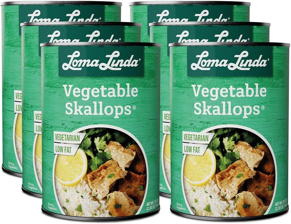 Vegan Seafood Plant-Based Alternative - Loma Linda Vegetable Skallops Meatless Fish Substitute, High Protein Meat Alternative, Non-GMO Vegetarian Scallops, Ready to Serve, 15 oz Cans (6 Pack)