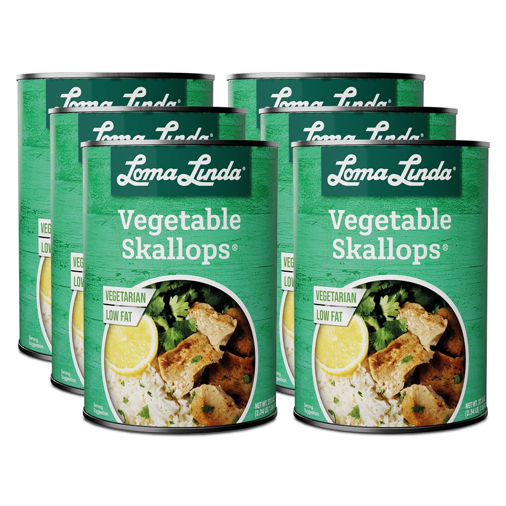 Vegan Seafood Plant-Based Alternative - Loma Linda Vegetable Skallops Meatless Fish Substitute, High Protein Meat Alternative, Non-GMO Vegetarian Scallops, Ready to Serve, 15 oz Cans (6 Pack)