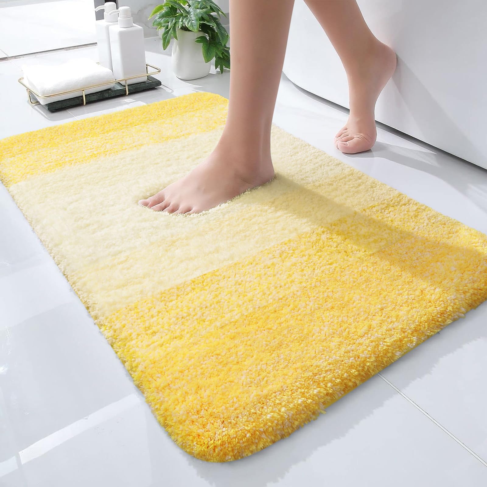 OLANLY Small Bathroom Rugs 24x16, Extra Soft Absorbent Microfiber Bath Rugs | Yellow, Non-Slip Quick-Drying Rubber Backing, Washable Plush Bath Mat for Floor, Tub and Shower, Home Decor Accessories