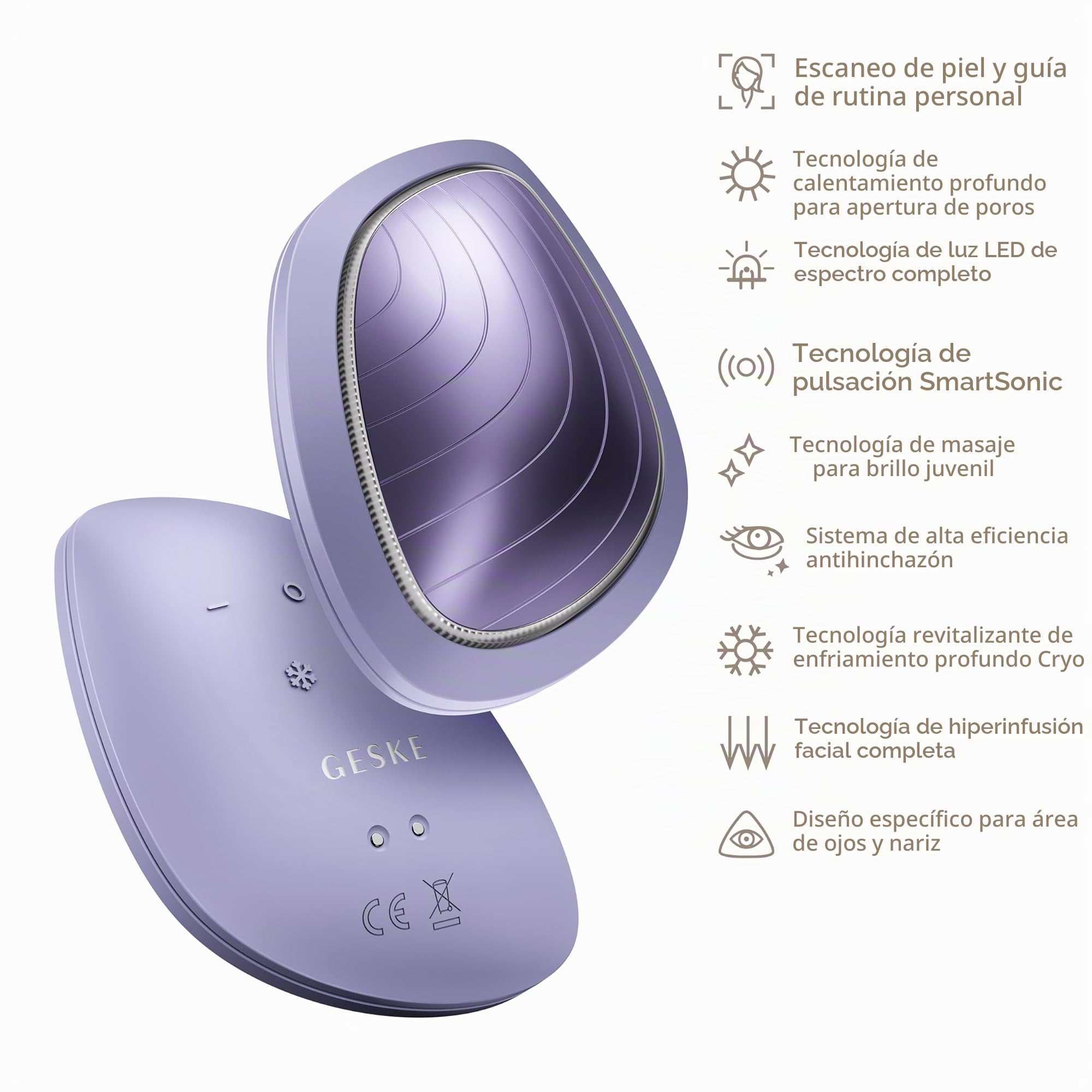 GESKE | SmartAppGuided™ Sonic Warm & Cool Mask | 9 en 1 | Máscara facial LED de belleza | Espectro LED completo y terapia de luz roja | Calor/frío | Mayor absorción de productosl | masajeador facial
