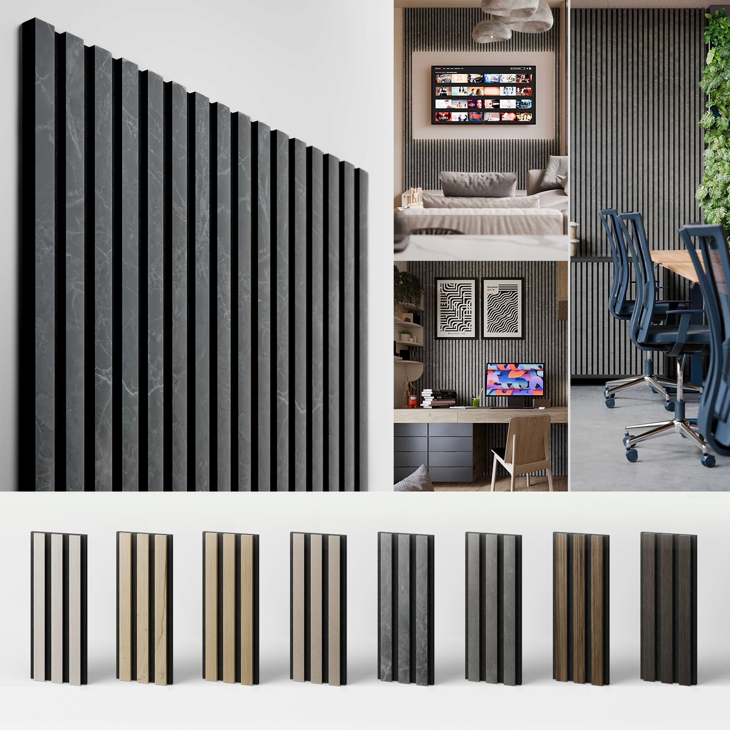 FIBRA Panels - SET 2 Pannelli Fonoassorbenti in legno e Feltro Acustico, Riduzione Rumore e Design Elegante, Dimensioni 258x60 x 2 cm Marmo, Made in Italy, Facili da Montare per Pareti e Soffitti