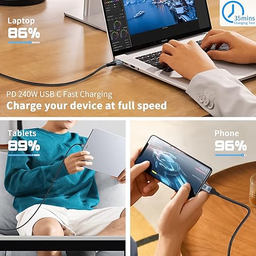 Miniatura 4 de Duttek Cable USB C de 240 W de 3 pies3.3 ft, cable USB C a USB C PD 3.1, cable trenzado USB C macho a macho de nailon con chips inteligentes E-Mark
