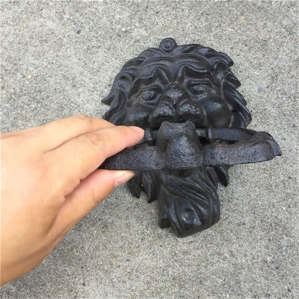 TIST Iron Door Knocker Front Door Retro Cast Iron Door Knock Black Lion Head Door Handle Home Classical Door Ring Knocker Surface-Mounted Installation