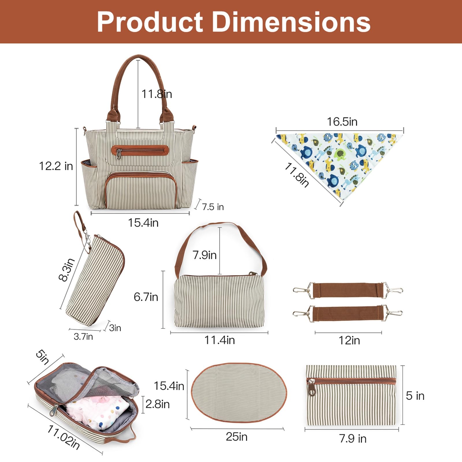 iMounTEK Set di 8 borse per pannolini, borsa multifunzione per pannolini, grande borsa da viaggio per il trasporto del pannolino, con tasche multiple
