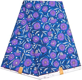 HollandaisWax African Fabric 6 Yards Polyester Purple Flower Pattern Ankara Print Fabric Kente Cloth for Craft DIY 6591