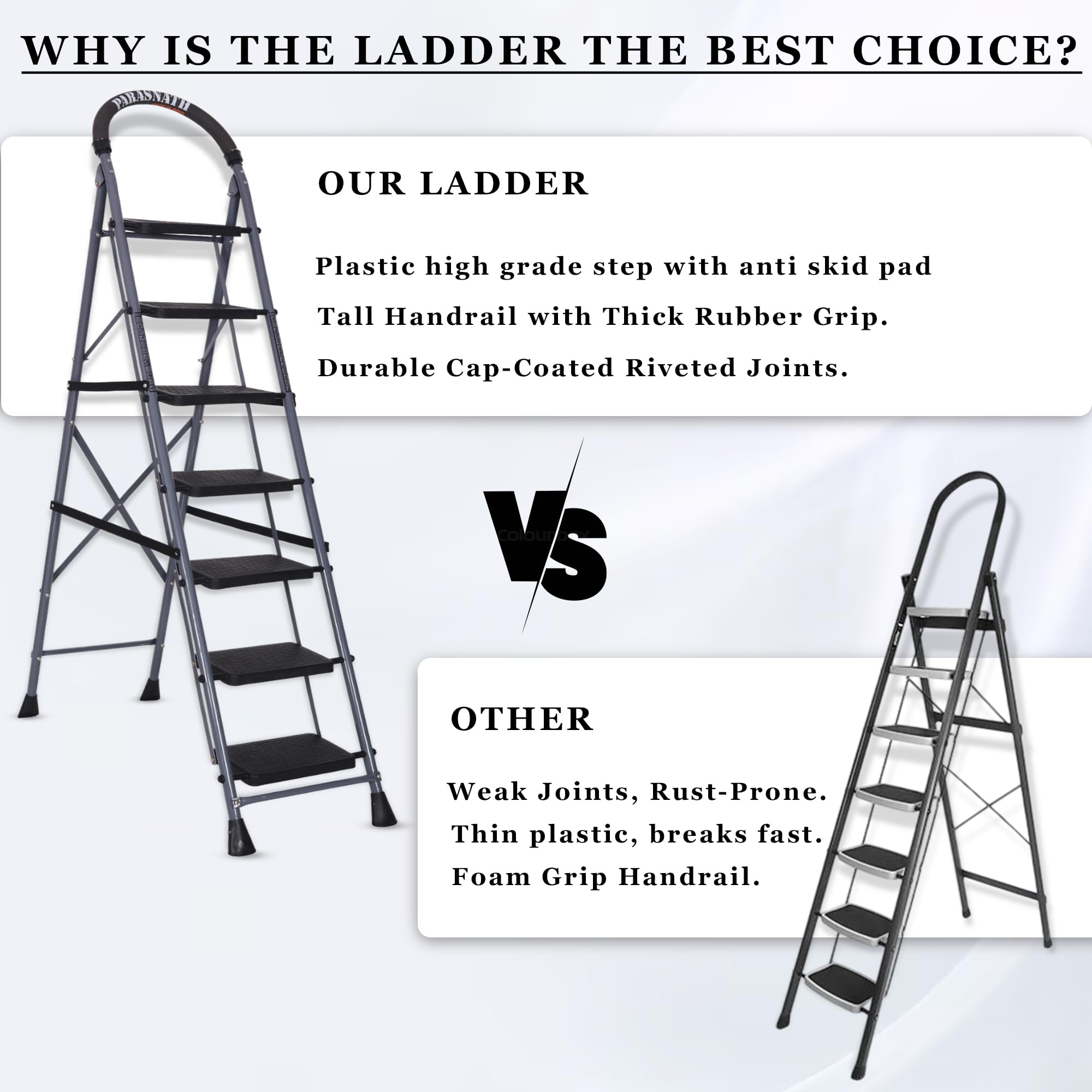 Parasnath 7-Step GoUp Steel Ladder Grey | Foldable Lightweight Step Ladder with Anti-Skid Plastic Steps | Durable and Safe | 6-Year Manufacturer Warranty | Made in India — Amazon image 5