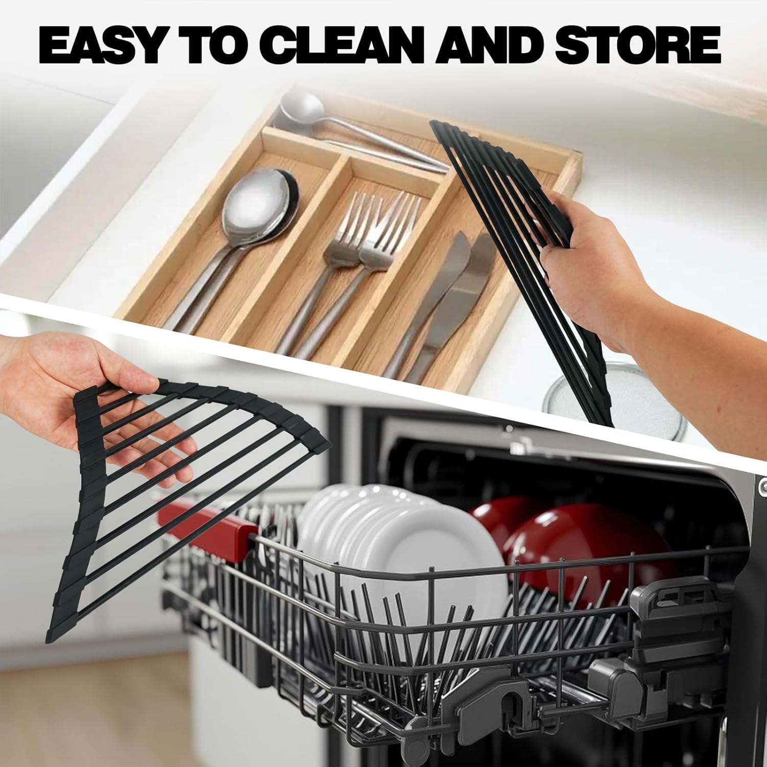Mistifi Full Silicone-Coated Triangle Roll-Up Dish Drying Rack with Steel Core for Sink Corners – Multipurpose Over-The-Sink Kitchen Drainer & Space-Saving Organizer (Black)