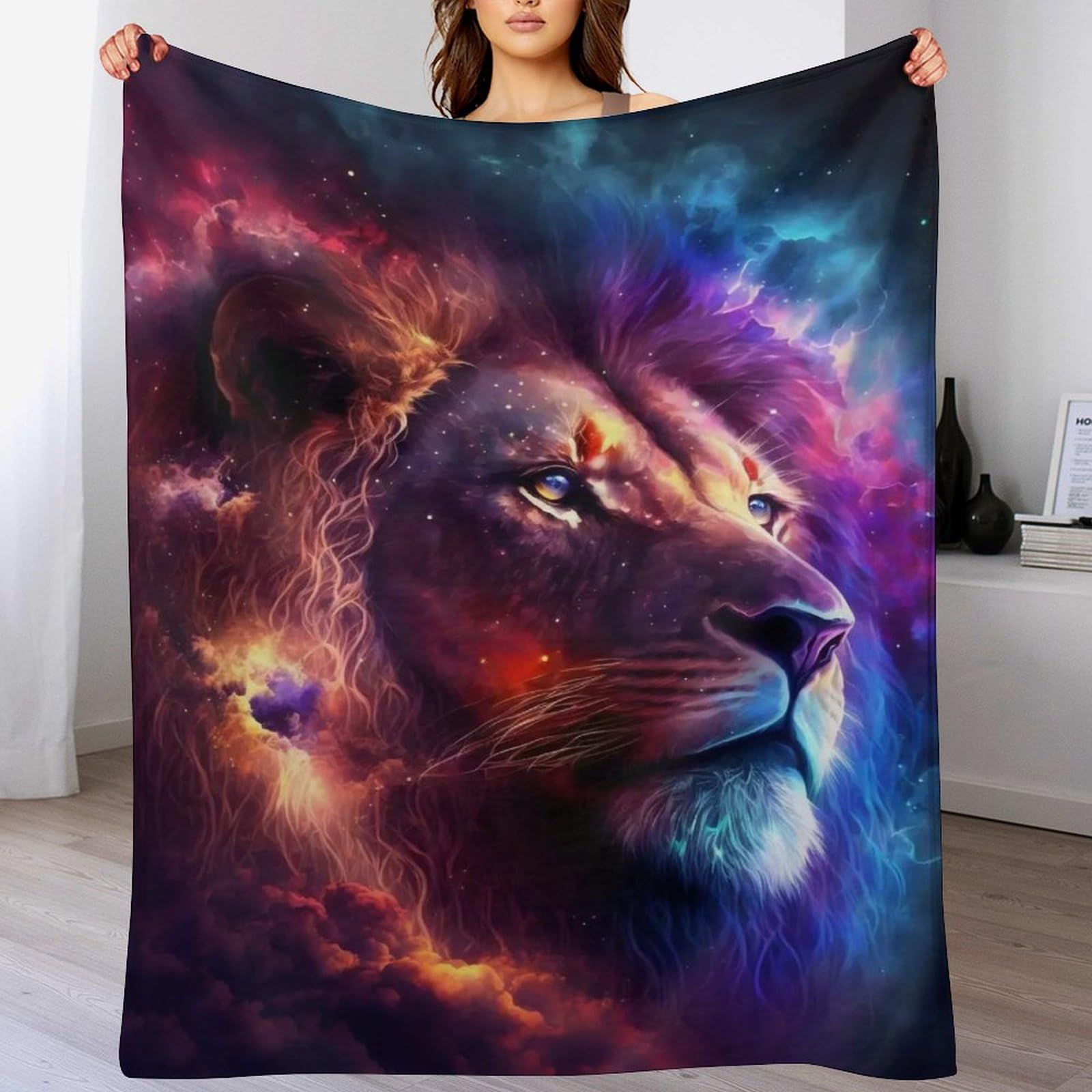 Manta de forro polar con león animal mullida un regalo cálido de 100x130cm