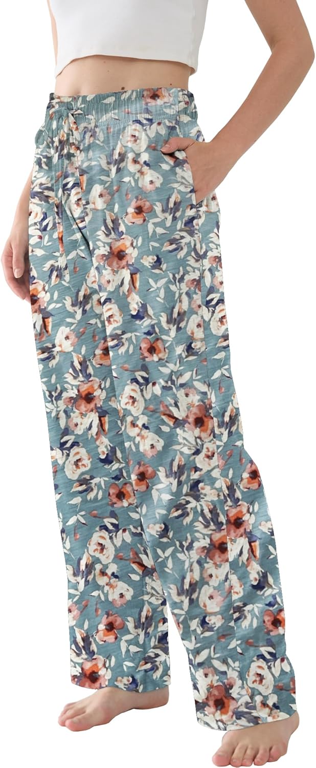 Womens Pajama Pants Lightweight Casual Comfy Lounge Palazzo Pants Sleepwear Loungewear PJs Bottoms with Pockets - Image 2