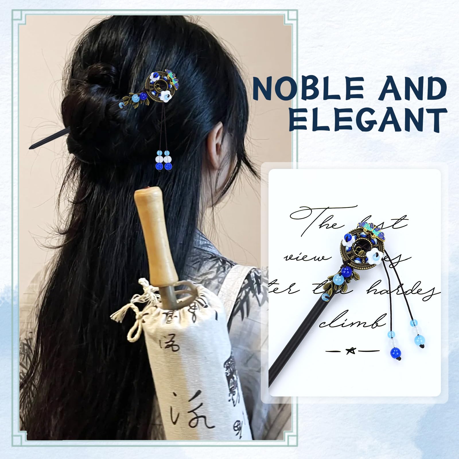 Aazon.co : Lawie 7 Pack Chinese Wood Hair Sticks Wooden Hairpin With Tassel Dangle Crystal - View #11