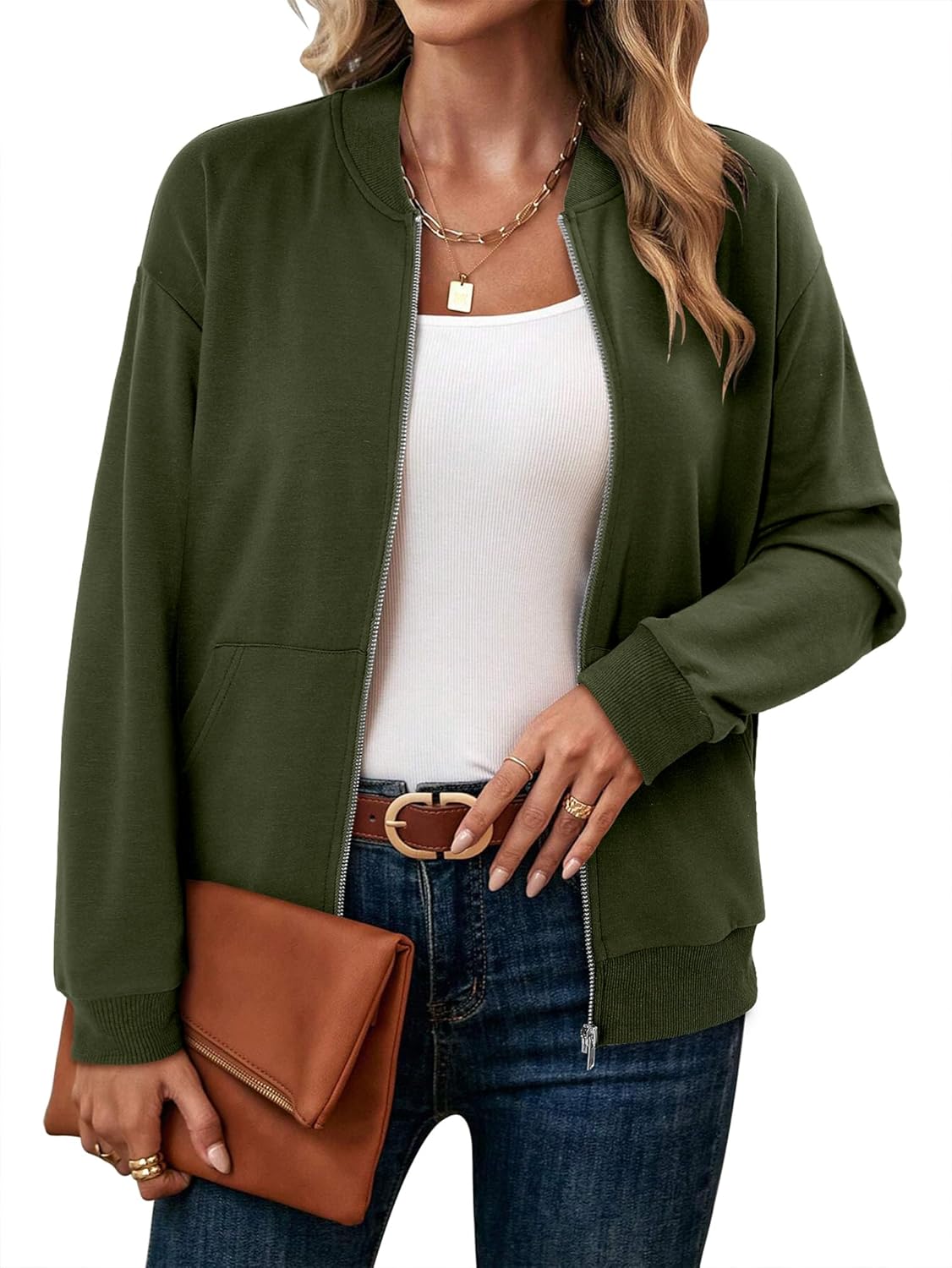 CRAZY GRID Women's Zip Up Jacket Casual Long Sleeve Sweatshirts Fall Coat Outerwear Windbreaker with Pockets S-XXL - Image 2