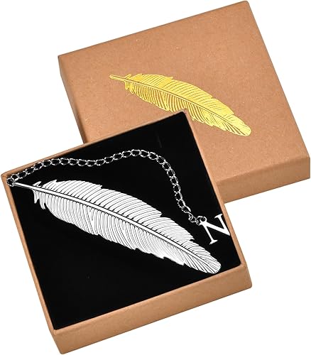 Miniatura 8 de Marcapáginas de plumas de metal personalizadas con 26 letras, regalos de cumpleaños, únicos y lindos marcadores de libro con inicial, regalos de