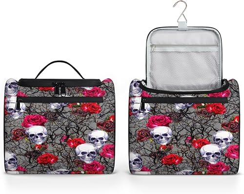 Sugar Skulls Halloween Decor Toiletry Bag for Women Travel Makeup Organizer with Hanging Hook Traveling Cosmetic Bags for Toiletries Accessories